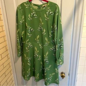 Loft Green Floral Print Fit & Flare Long Sleeve Dress Size 12P